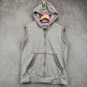 BKE Mens Sleeveless Full Zip Hoodie Vest Gray Contrast Stitch Medium Standard